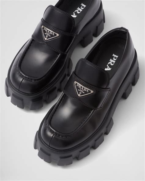 monolith brushed leather loafers prada|Prada monolith leather platform loafers.